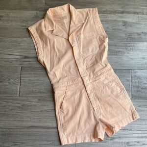 MOTHER Denim Romper Sleeveless Shorts Zipper/Snap Front Closure Light Orange MED